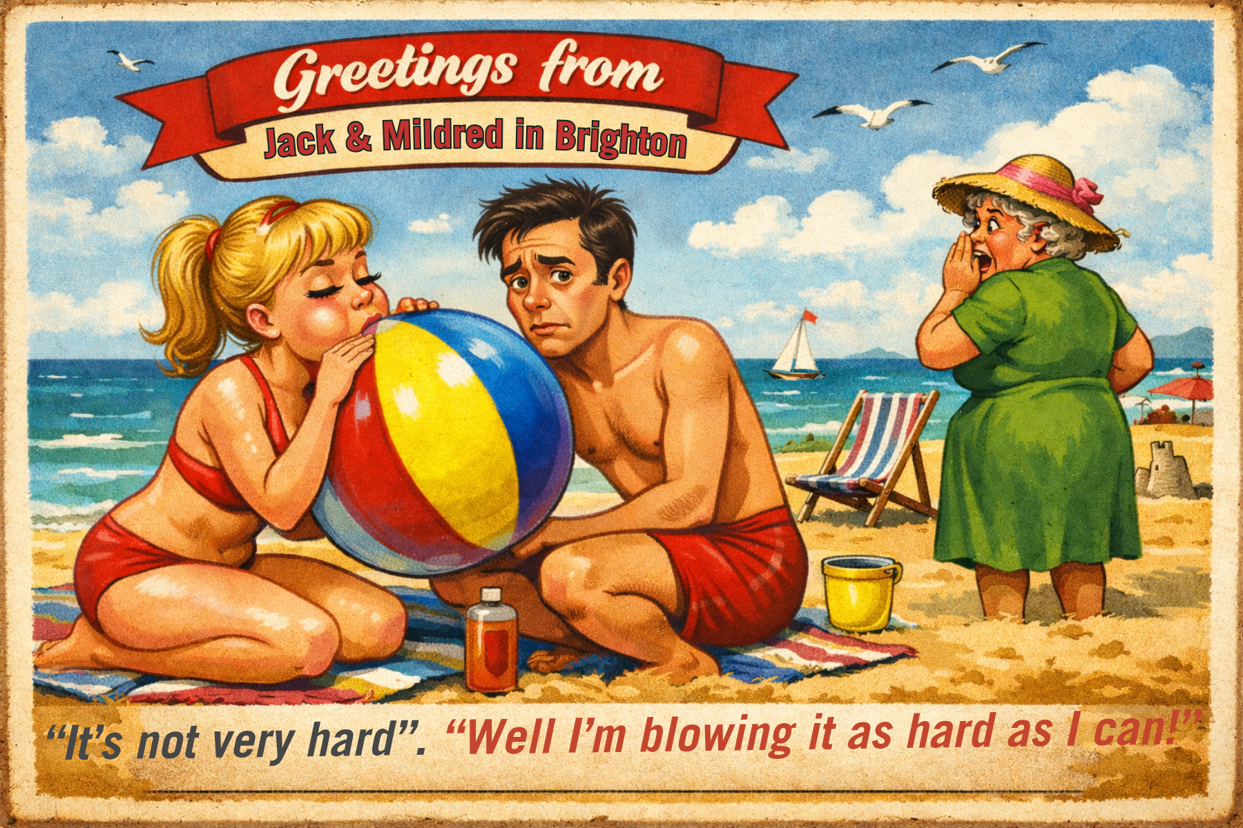 Vintage seaside postcard from Blowing Hard