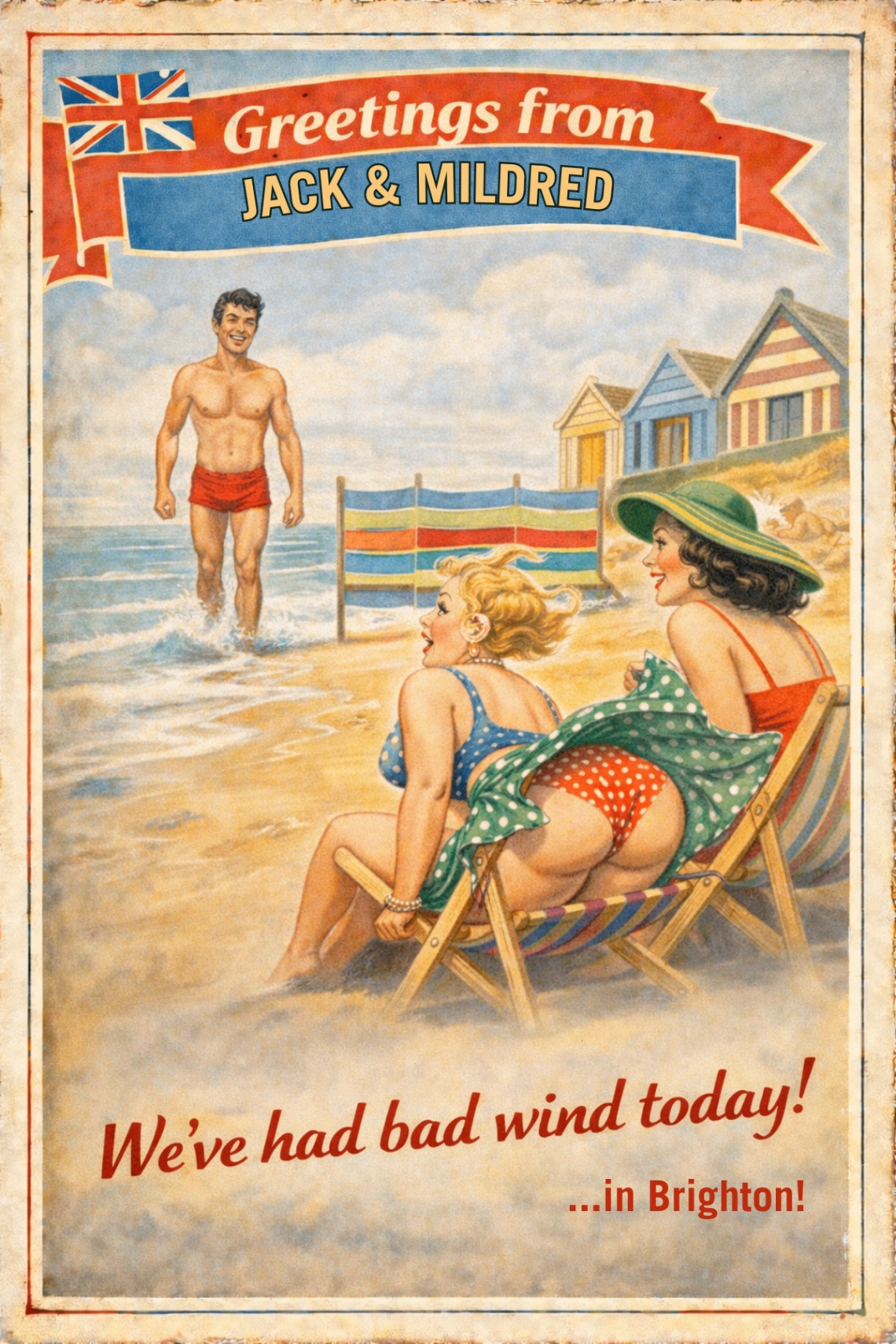 Vintage seaside postcard from ​Bad Wind