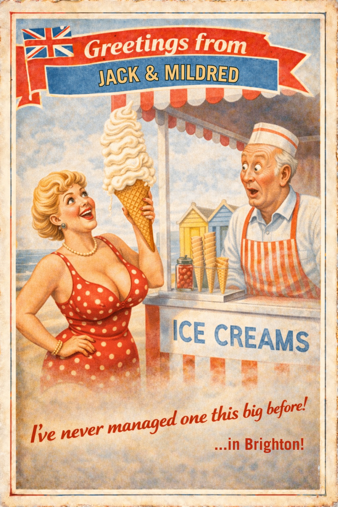 Vintage seaside postcard from A Big One!