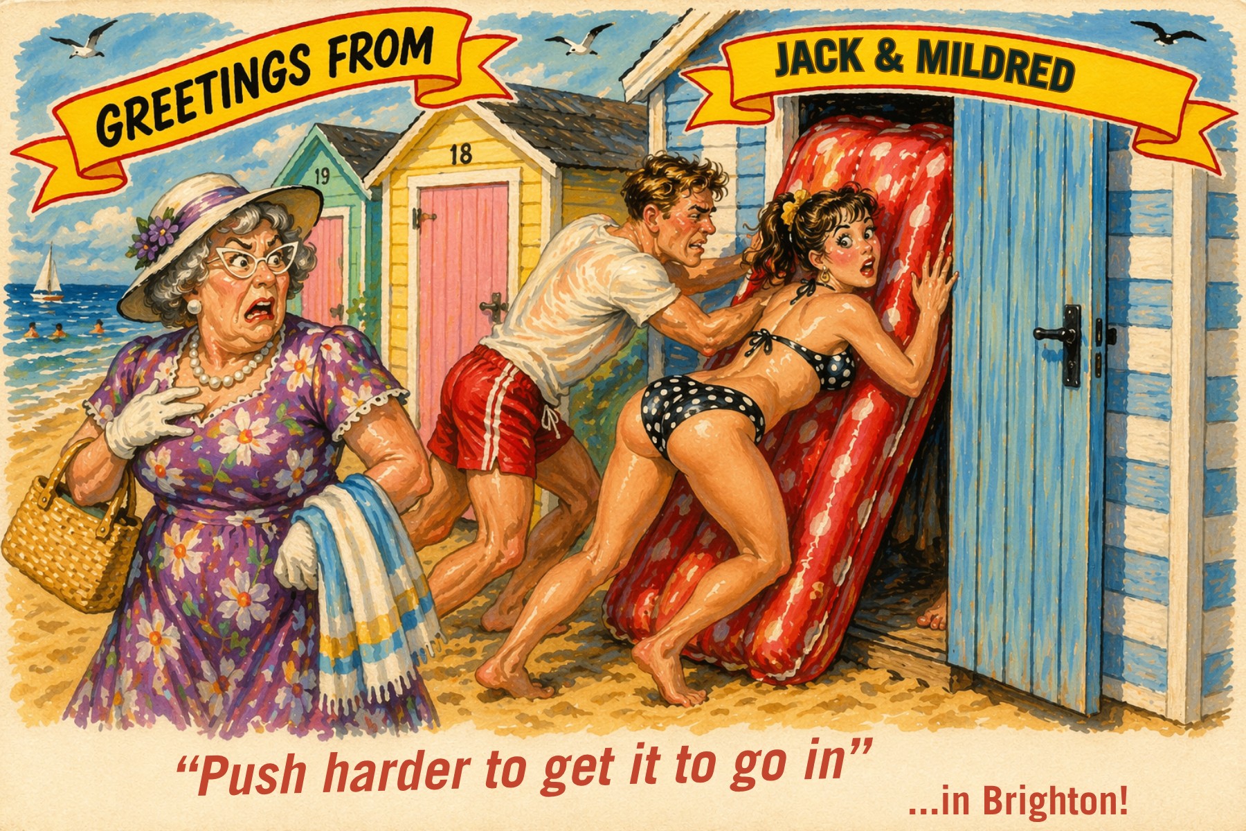 Vintage seaside postcard from Push Harder!